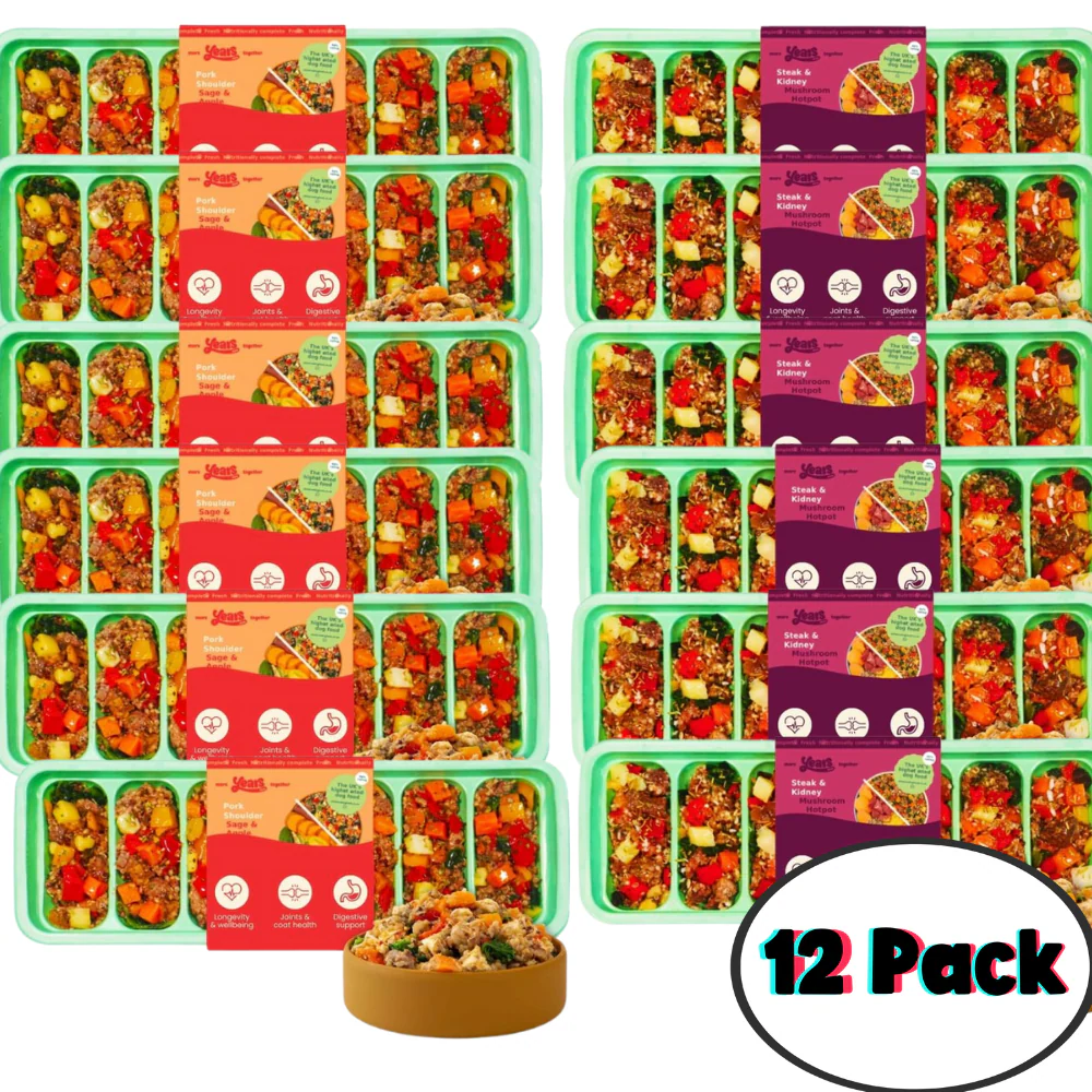 12x Years Variety Pack | Fresh Adult Dog Food 280g|  Steak & Kidney Mushroom Hotpot  & Pork Shoulder Sage & Apple Stew | Pack of 12 | Natural Wholefoods Grain Free