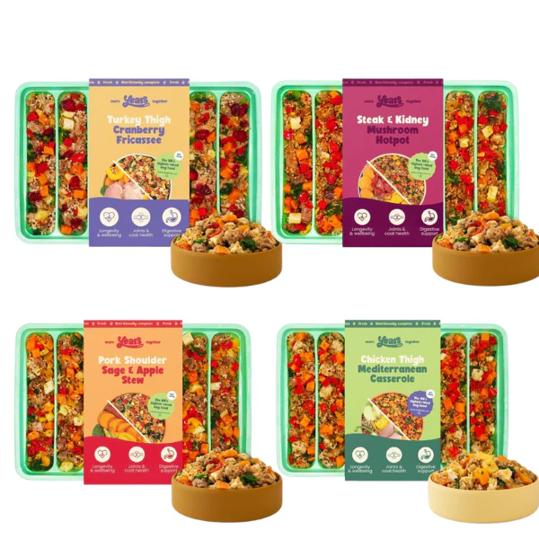 4x Years Adult Variety Pack | Fresh Adult Dog Food 280g - 1.15KG|   Chicken Thigh Mediterranean Casserole   & Turkey Thigh Cranberry Fricassee &  Salmon & Pollock Cauliflower   | Pack of 8 |  Hypoallergenic | Natural Wholefoods Grain Free