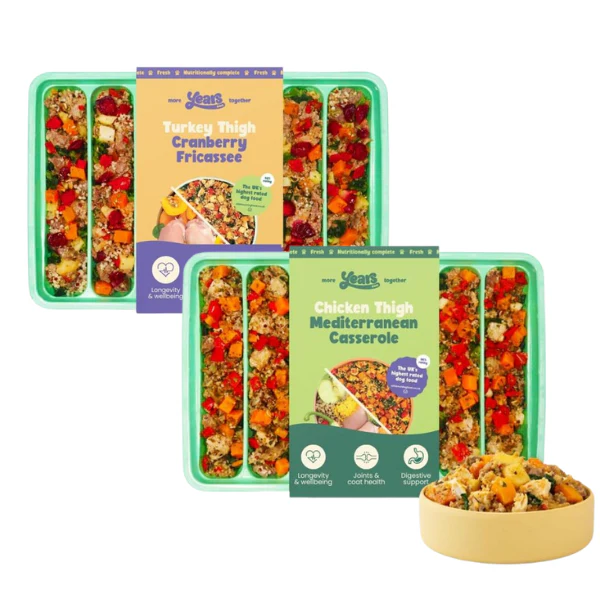 4x Years Adult Variety Pack - Chicken Thigh Mediterranean Casserole & Turkey Thigh Cranberry Fricassee