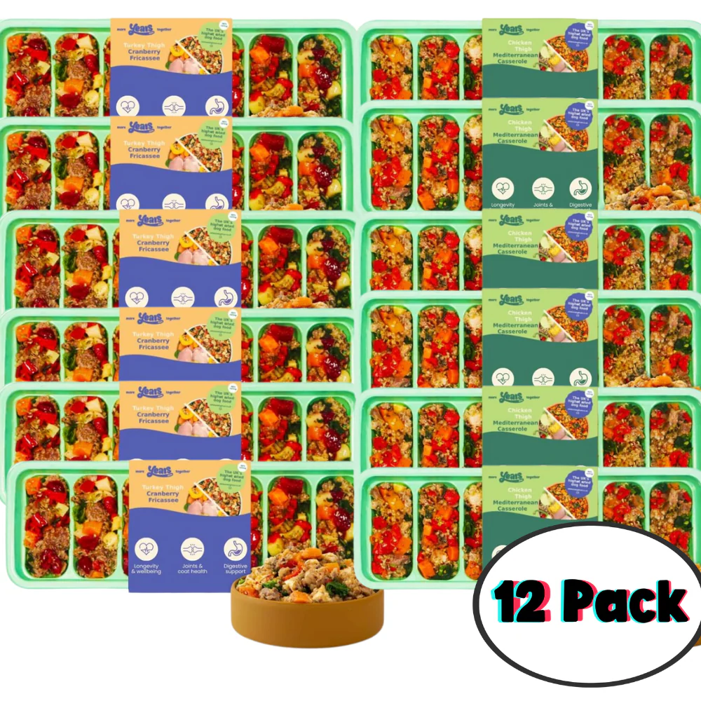 12x Years Variety Pack | Fresh Adult Dog Food 280g |  Chicken Thigh Casserole Adult Dog Food & Turkey Thigh Cranberry Fricassee | Pack of 12 | Natural Wholefoods Grain Free